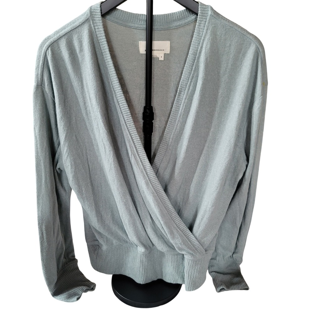 Anthropologie Womens Light Blue Wrap Front Soft Cozy Crossover Sweater Sz Medium